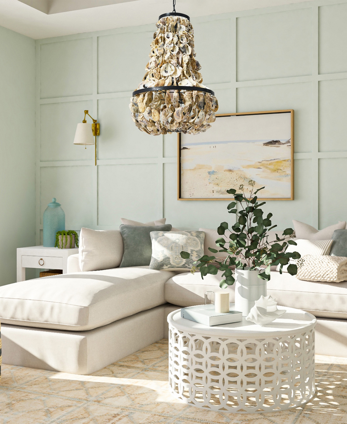 Storied Home Metal and Draped Oyster Shell Chandelier Black and- Natural