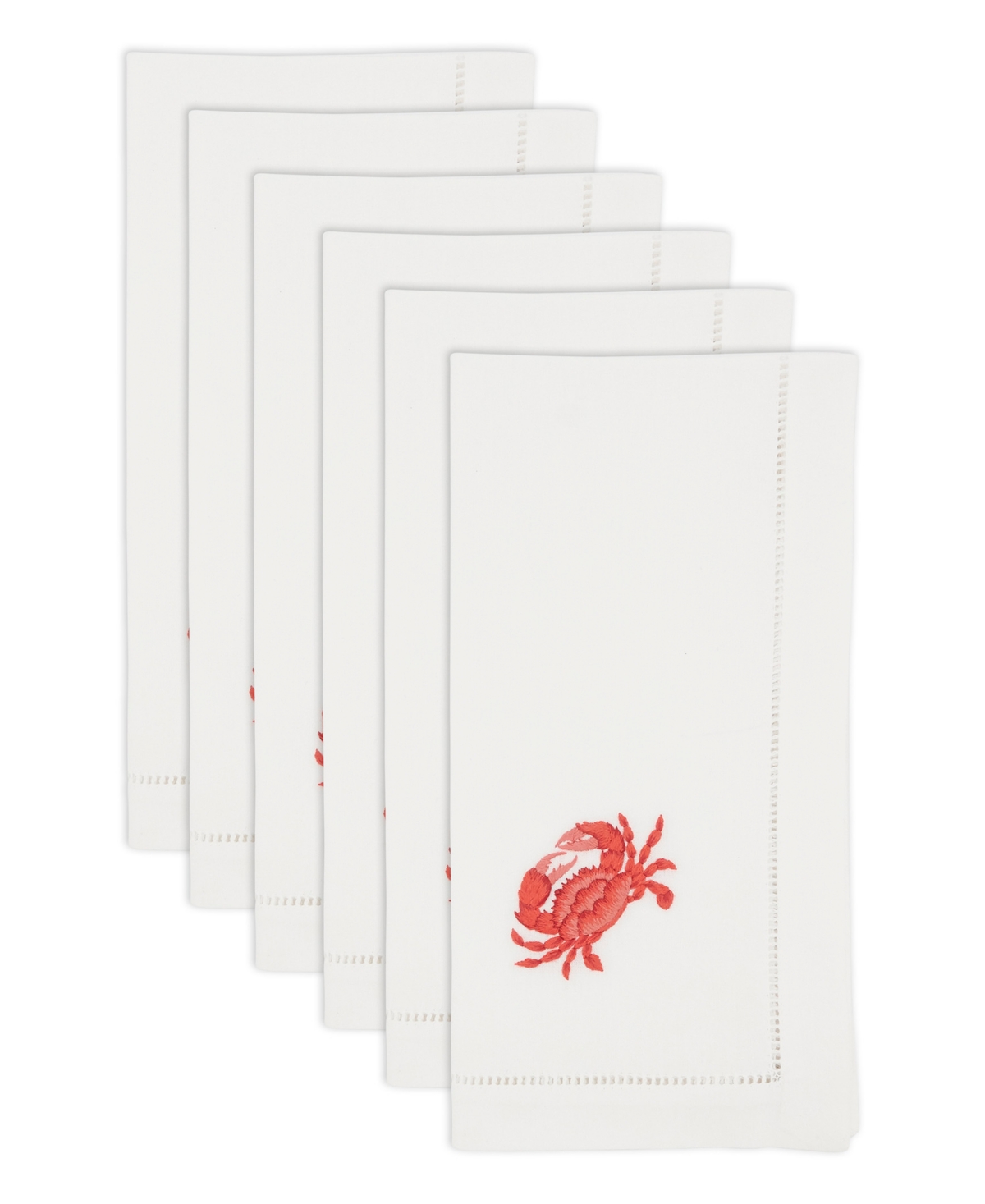Saro Lifestyle Ocean Treasures Embroidered Crab Napkin Set Of 6, 20"x20" In White