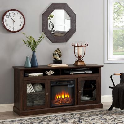 Modern TV Media Stand with 18" Fireplace Insert