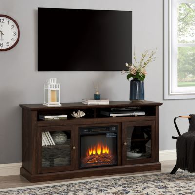 Modern TV Media Stand with 18" Fireplace Insert