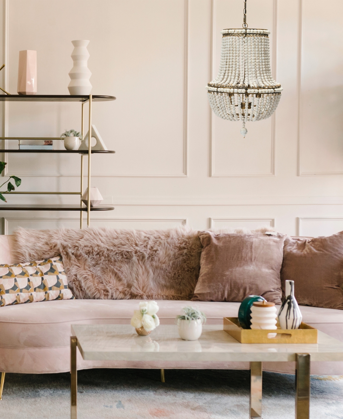 Storied Home Draped Wood Bead Chandelier In Cream