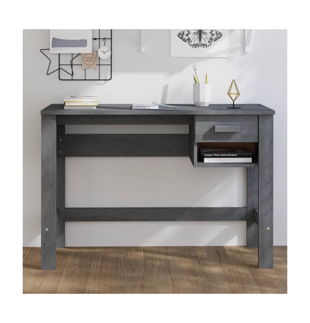 vidaXL Desk Hamar Dark Gray 43.3"x15.7"x29.5" Solid Wood Pine