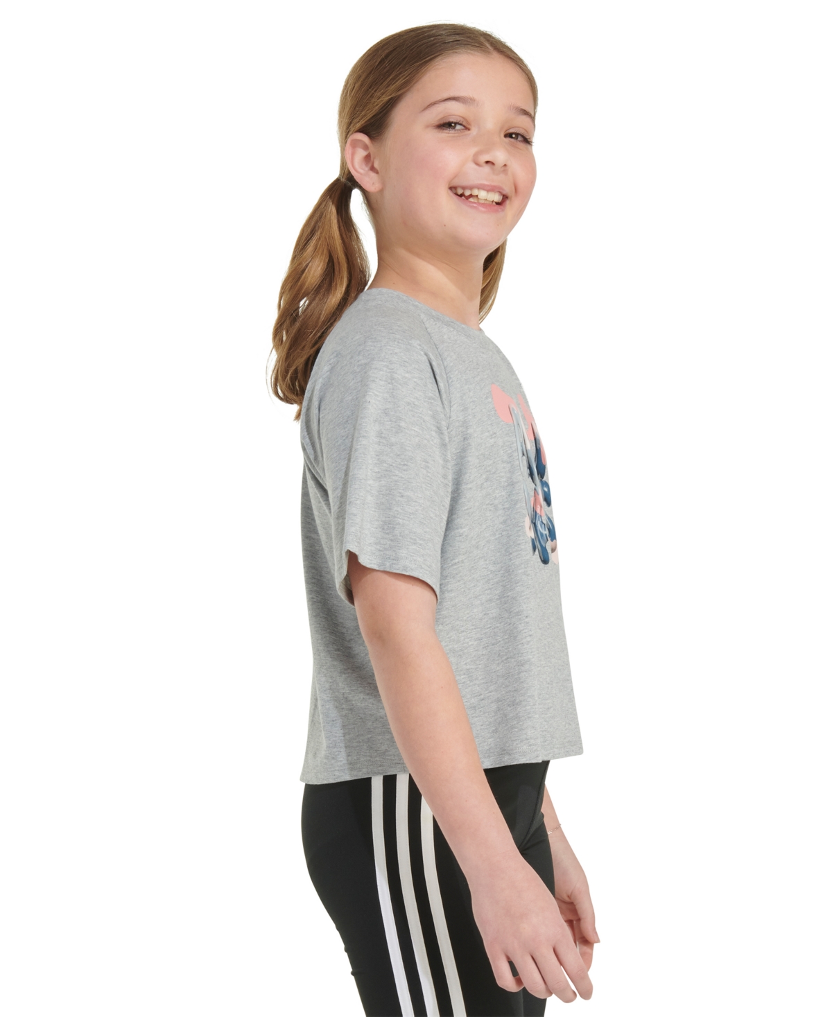 adidas Big Girls Short-Sleeve Waist-Length Raglan Heather T-Shirt - Multi