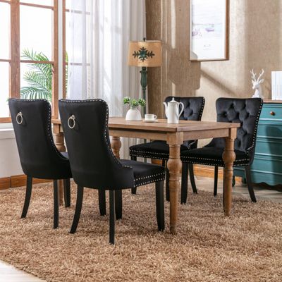 Contemporary Velvet Dining Chairs, Black, 2-Pcs Set