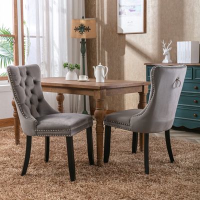 Streamdale Contemporary Velvet Upholstered Dining Chair Set, Gray, 2-Pcs