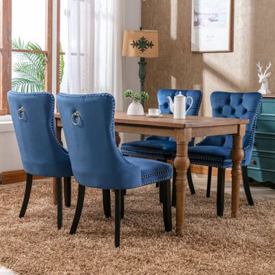 Streamdale Contemporary Velvet Dining Chairs, Blue, 2-PCS Set
