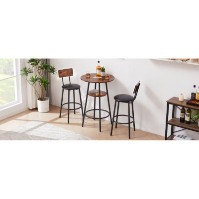 Rustic Brown Upholstered Barstools with Backrest - Set of 2