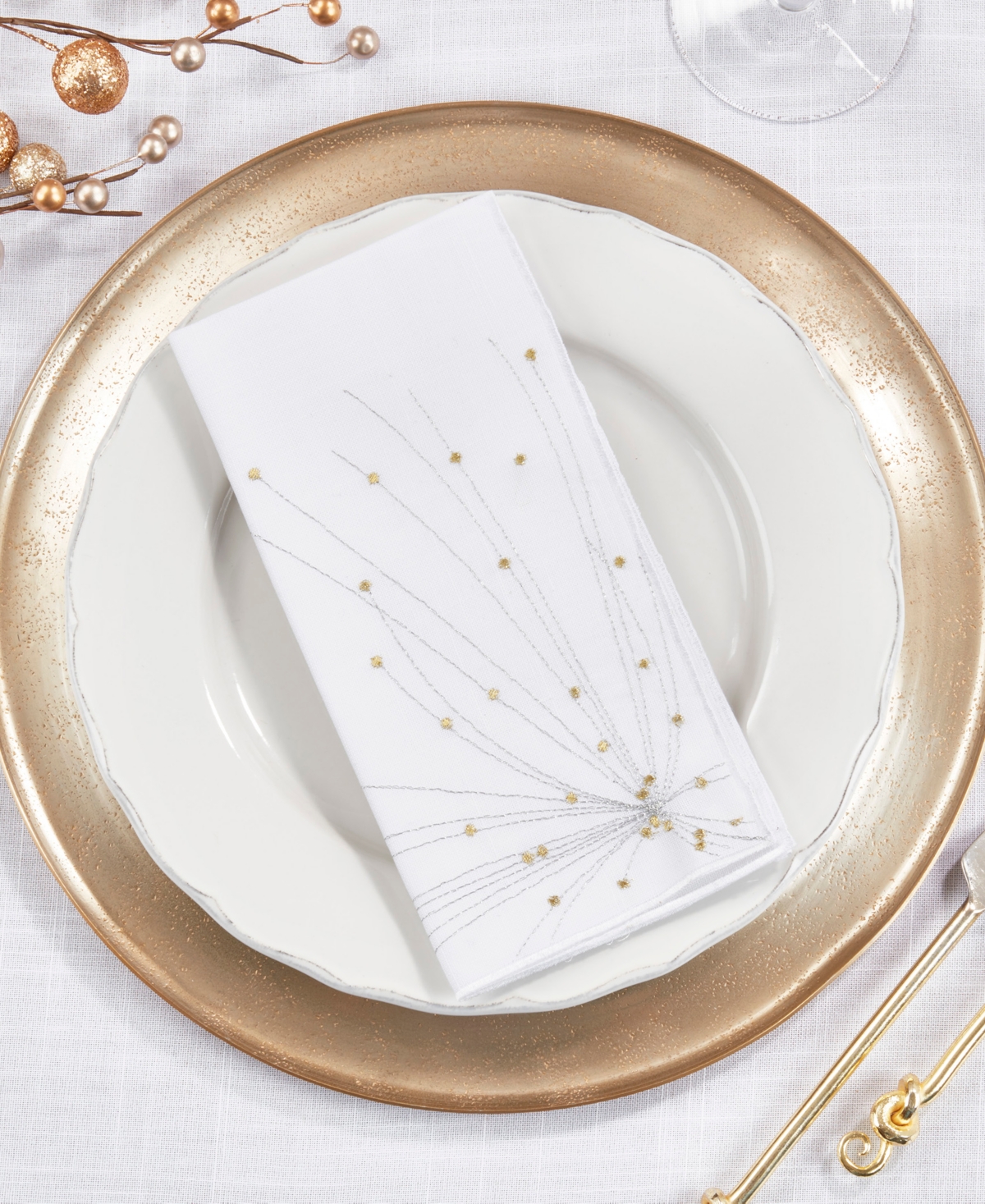 Saro Lifestyle Cascading Firework Design Napkin Set Of 4, 20"x20" In White
