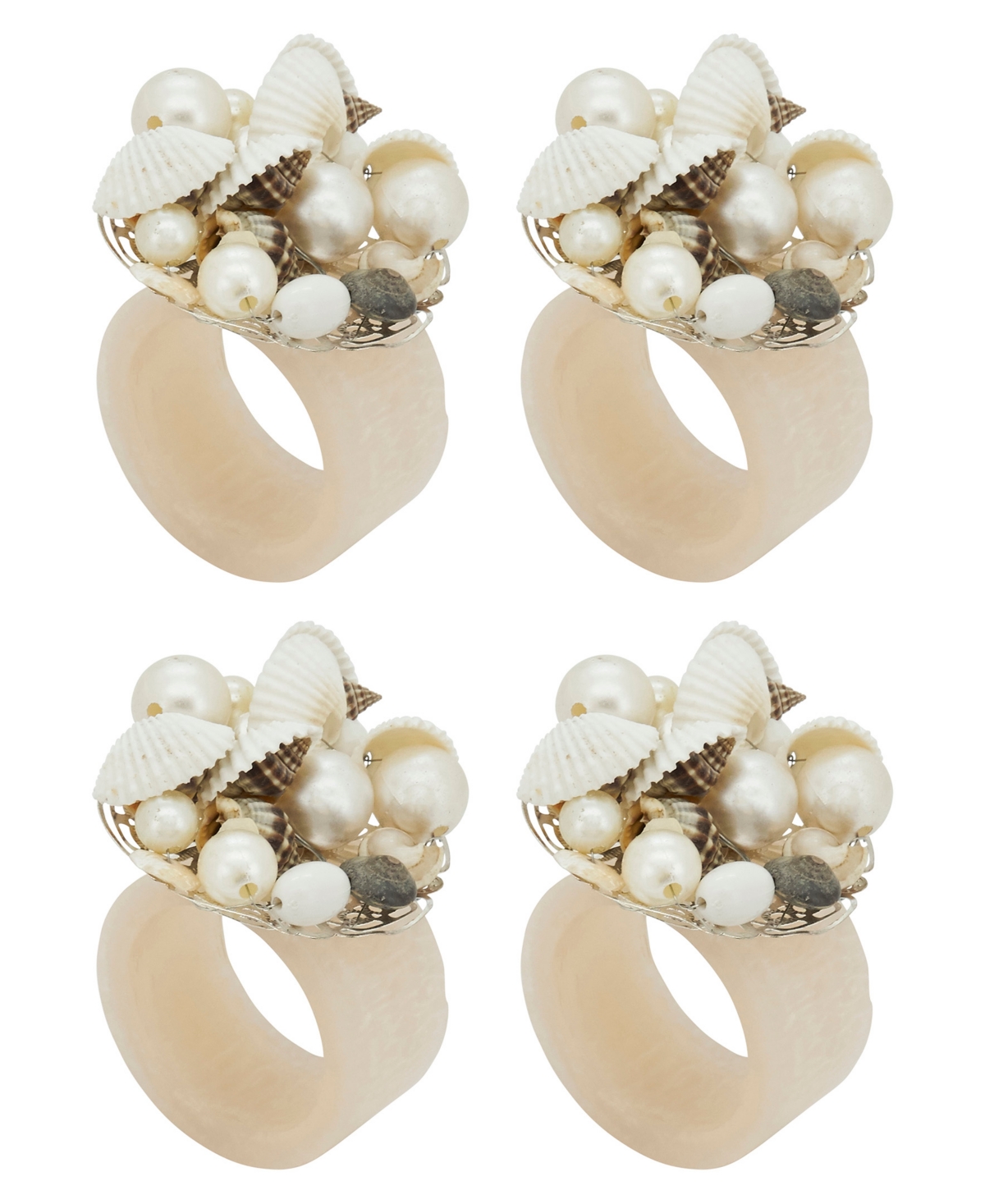Saro Lifestyle Seashore Splendor Beaded Resin Napkin Ring Set Of 4, In Ivory