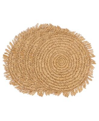 Rustic Raffia Fringe Placemat Set of 4, 14"x14"