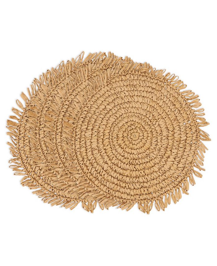 Saro Lifestyle Rustic Raffia Fringe Placemat Set of 4, 14