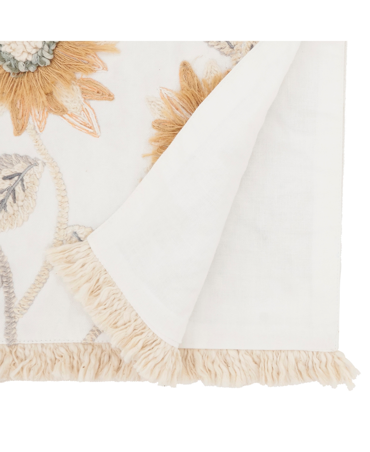 Saro Lifestyle Enchanting Sunflower Embroidered Table Runner, 16"x72" In Ivory