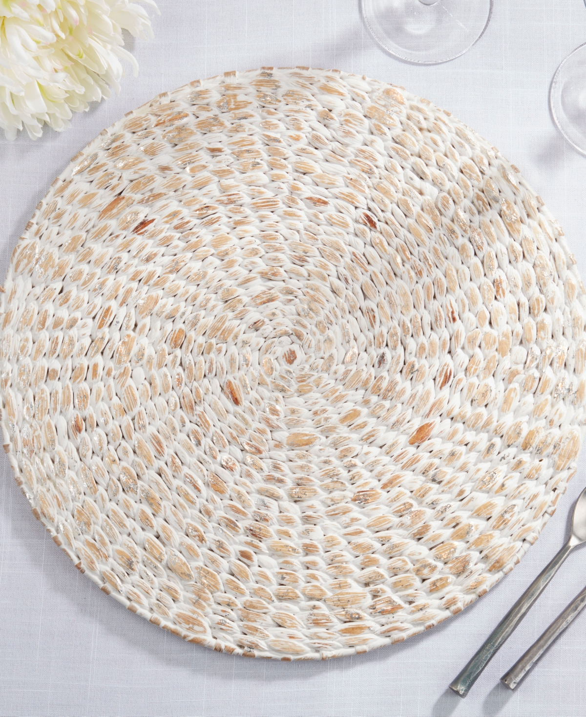Saro Lifestyle Foil Print Natural Fiber Placemat Set Of 4,15"x15" In Gold