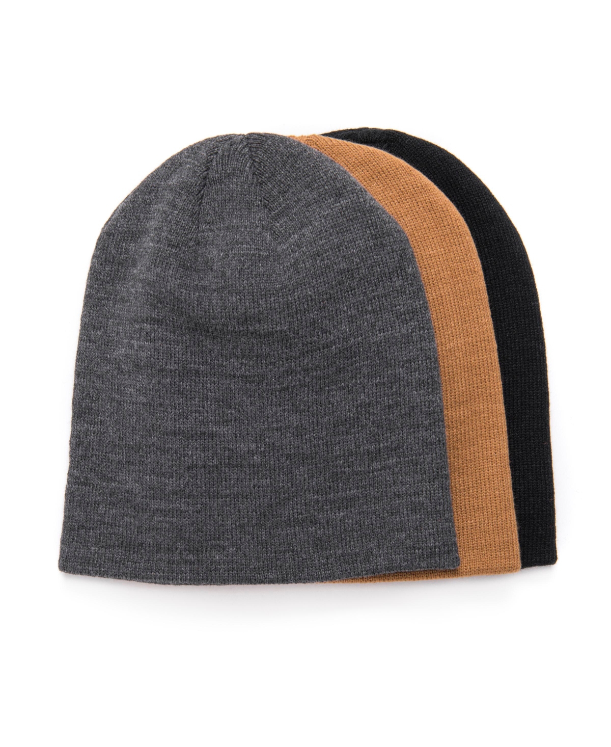 Men's 3 Pack Beanie Set - Black/grey/brown
