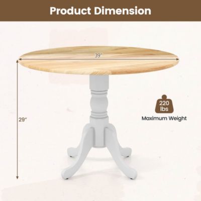4-Person Dining Table Wooden Kitchen Table with Solid Rubber Wood Frame for Kitchen