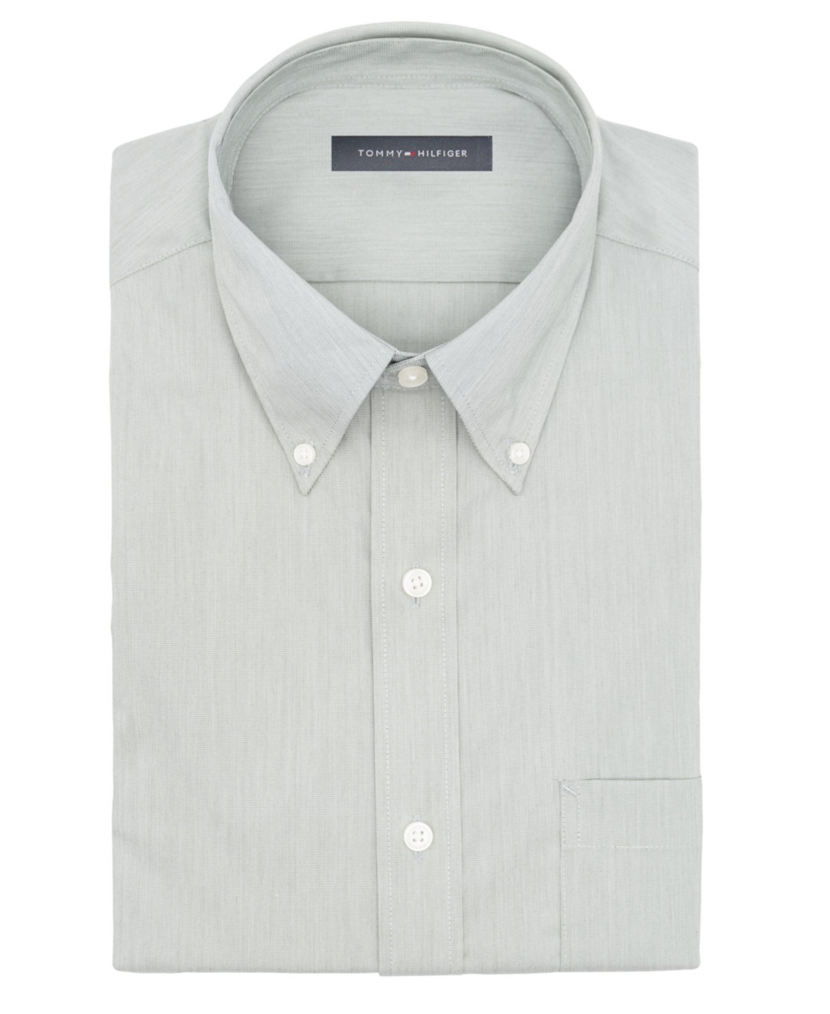 Shop Tommy Hilfiger Men's Regular Fit Wrinkle Resistant Stretch Dress Shirt In Hunter Green