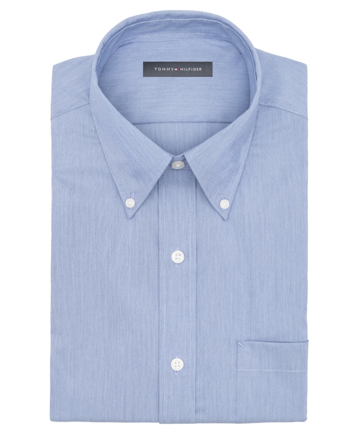 Shop Tommy Hilfiger Men's Regular Fit Wrinkle Resistant Stretch Dress Shirt In Navy