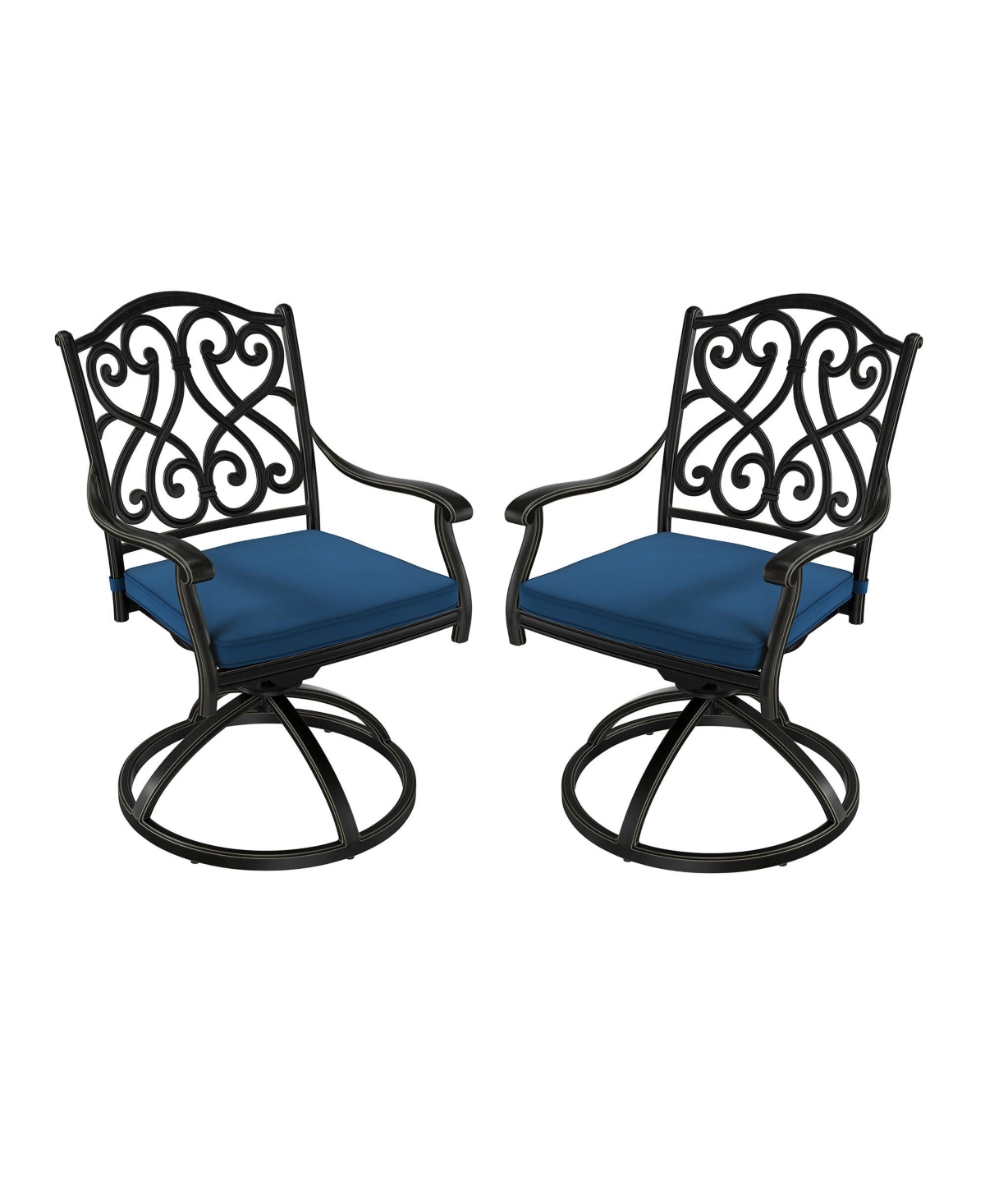 Mondawe Cast Aluminum Outdoor Dining 360° Swivel Chair Armchair with Cushion (Set of 2)