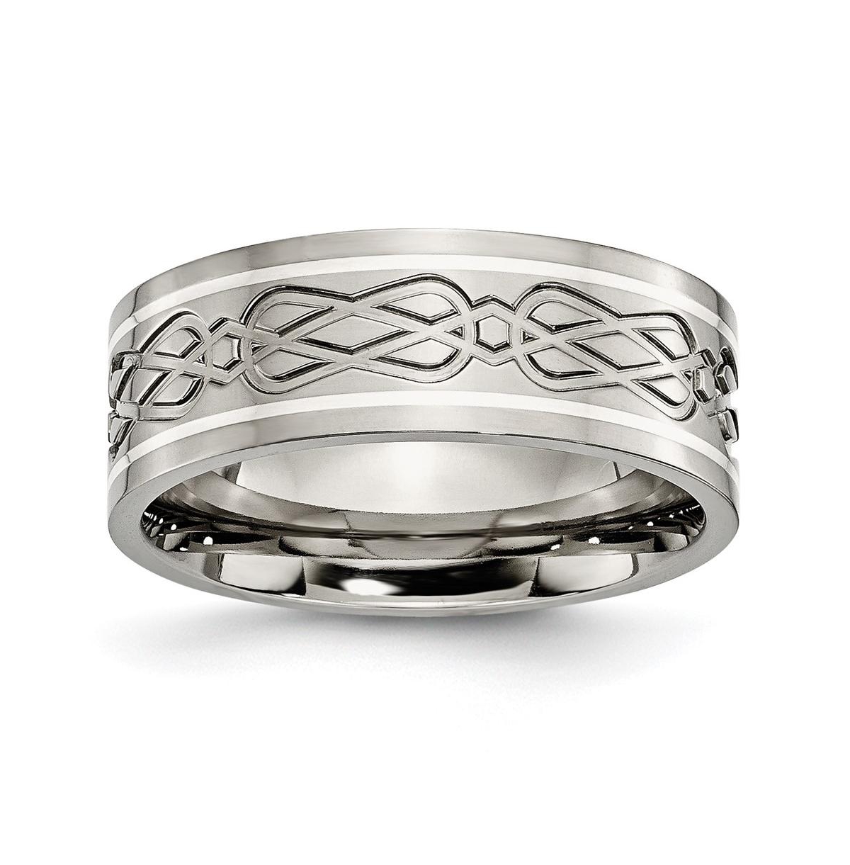 Titanium Sterling Silver Inlay Celtic Knot Flat Band Ring