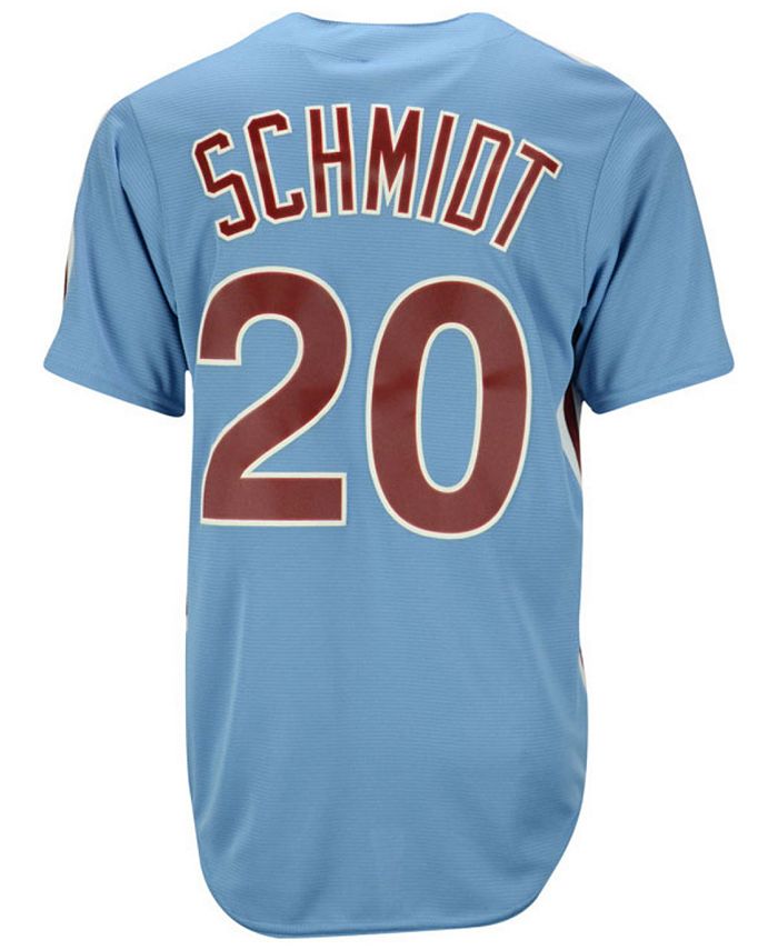 Men's Philadelphia Phillies Mike Schmidt Majestic Light Blue Cooperstown  Collection Official Name & Number T-Shirt