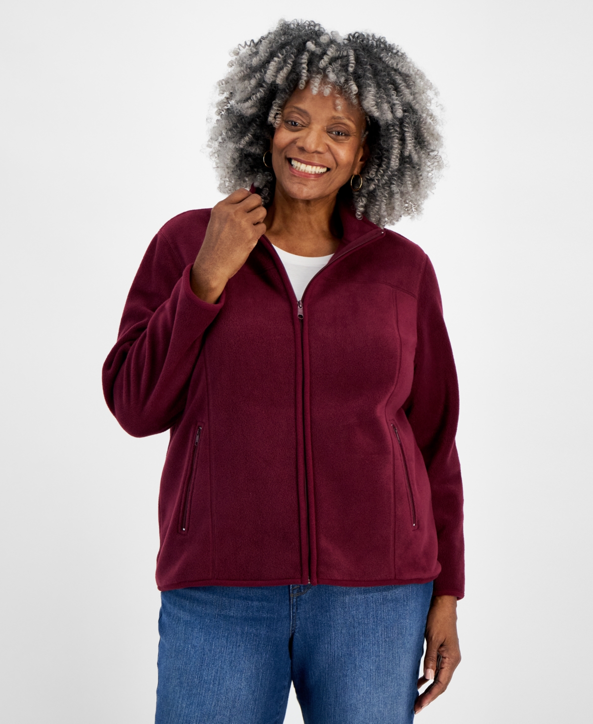 Style Co Plus Size Solid Polar Fleece Zip front Jacket Created For Macy s In Berried Treasure ModeSens