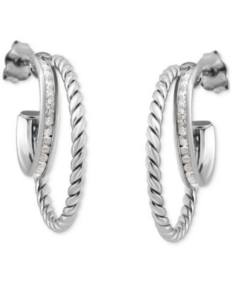 Cubic Zirconia Double Small Hoop Earrings, 0.75", Created for Macy's