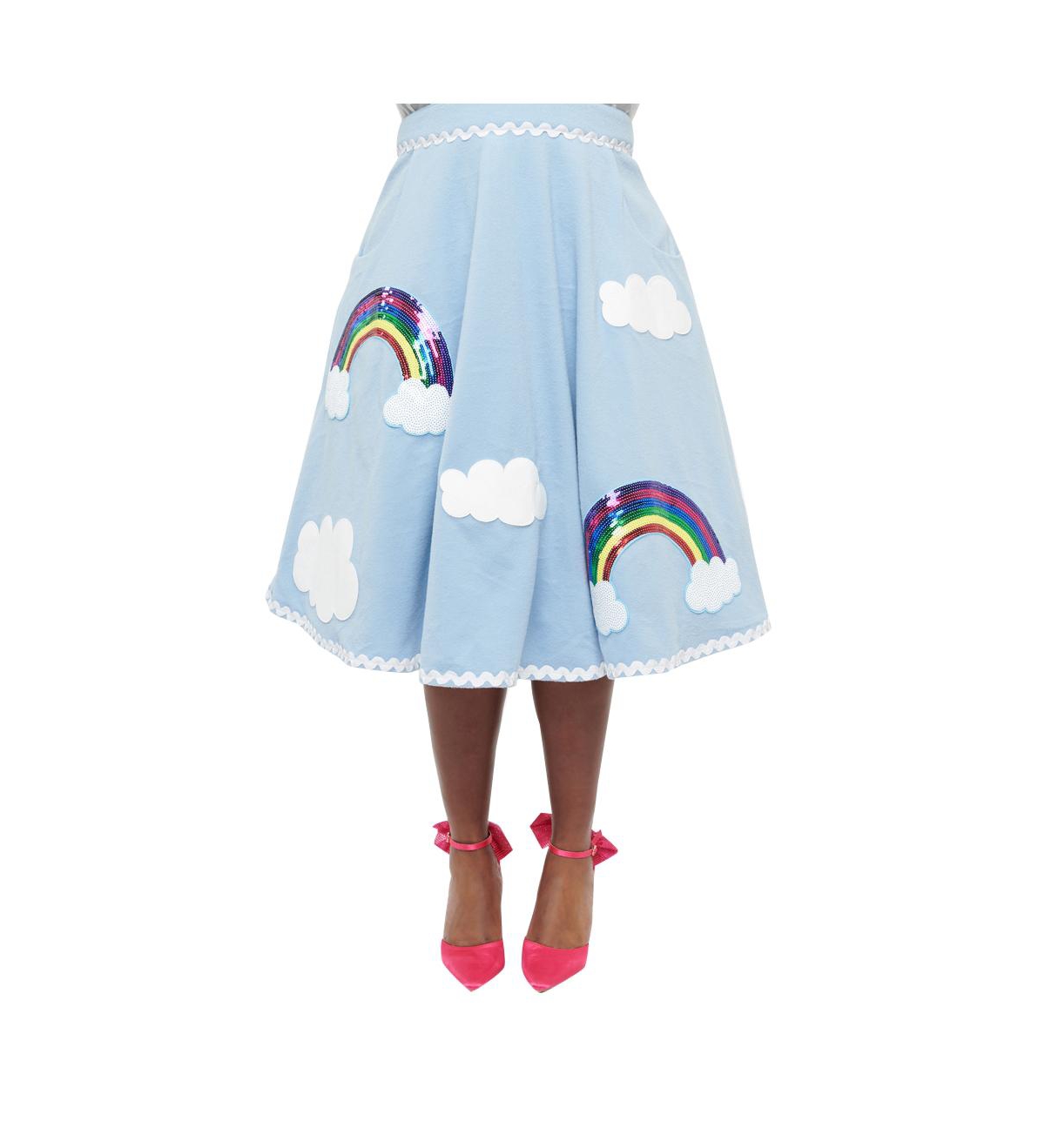 Plus Size 1950s Soda Shop Swing Skirt - Light blue  rainbow sequin