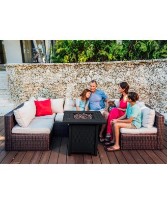28" Wicker Rattan Fire Pit Table - Grey