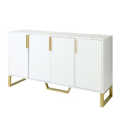 Modern Kitchen Cabinet Sideboard with Doors, Metal Accents, Adjustable Shelves