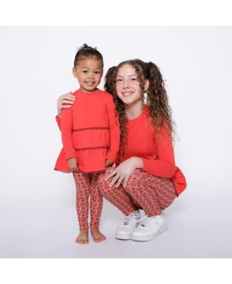 Girls Ruffle Hem Tiered Tunic and Legging Set - Red Multicolor