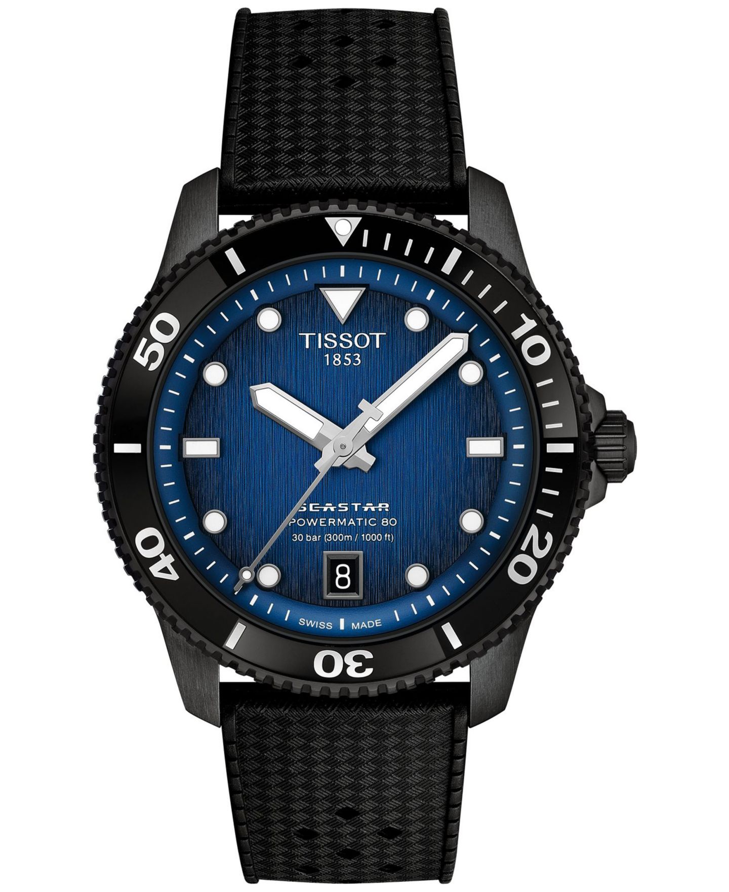 Мужские часы Tissot Swiss Automatic Seastar 1000 Powermatic 80 Black Synthetic Strap Watch 40mm — фото 1