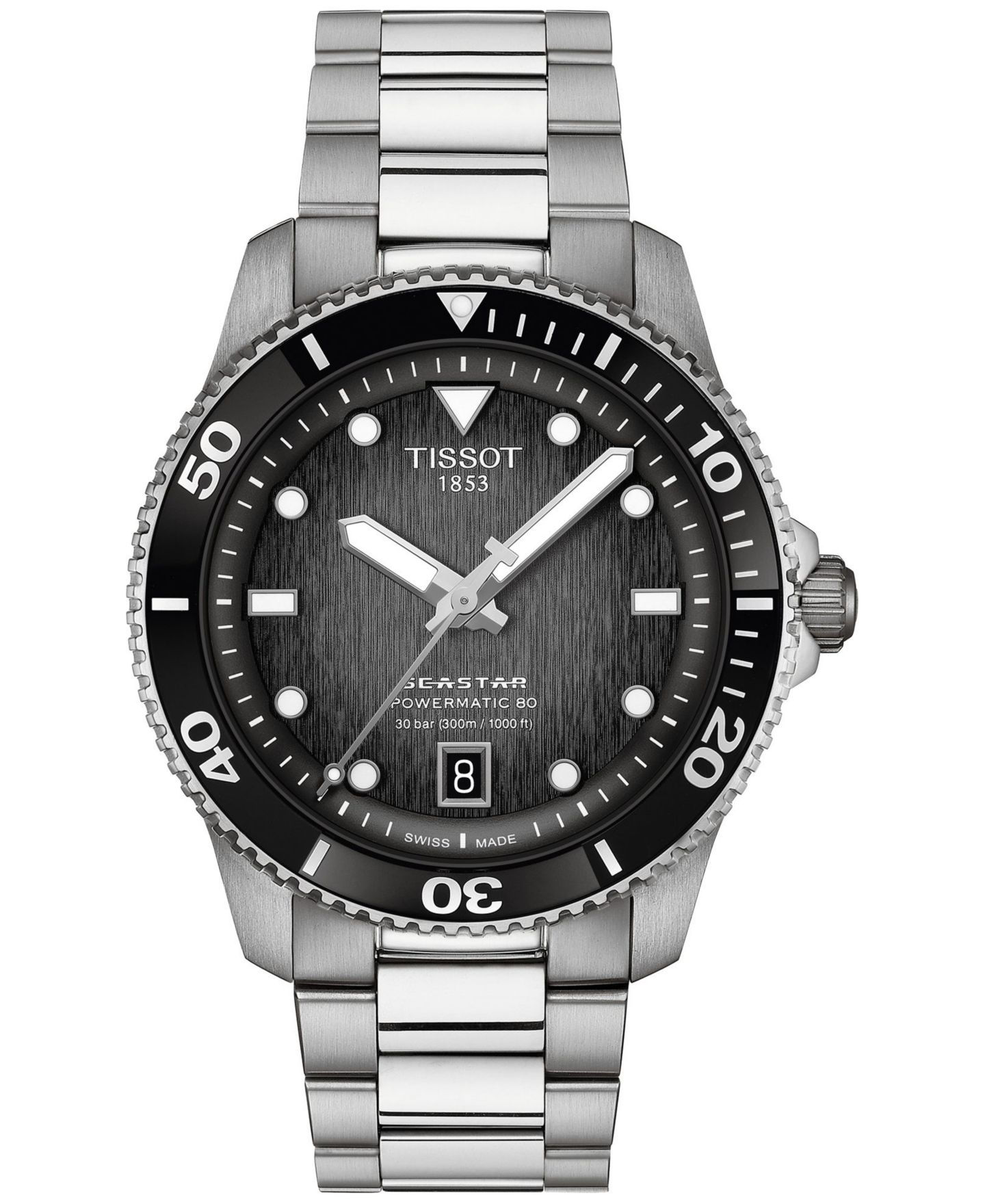Мужские часы Tissot Swiss Automatic Seastar 1000 Powermatic 80 Stainless Steel Bracelet Watch 40mm — фото 1