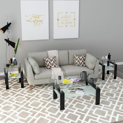 Streamdale Modern Tempered Glass Square Coffee Table Set