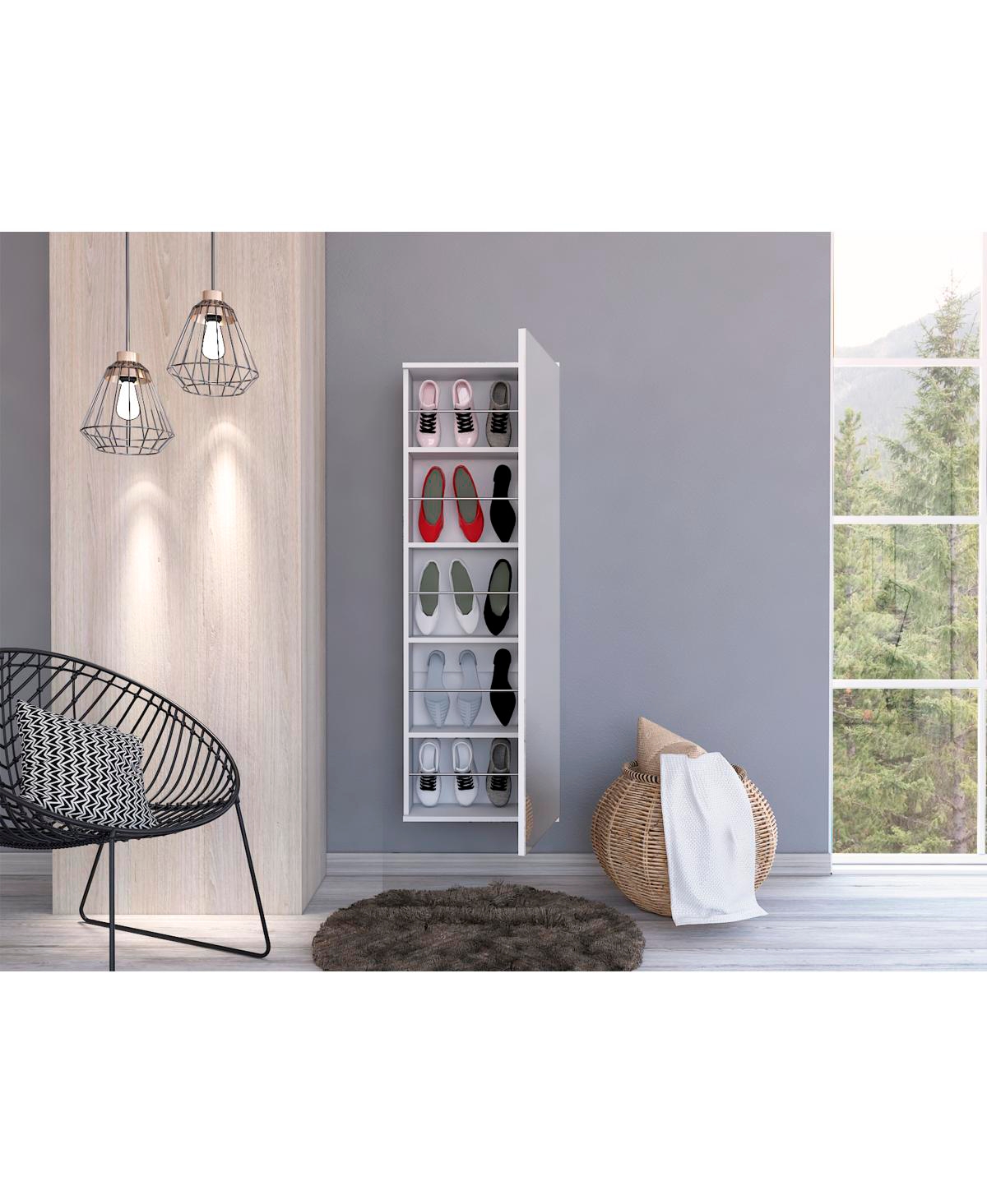 Streamdale Furniture Leto Wall Mounted Shoe Rack With Mirror, Single Door, Capacity For Ten Shoes - White