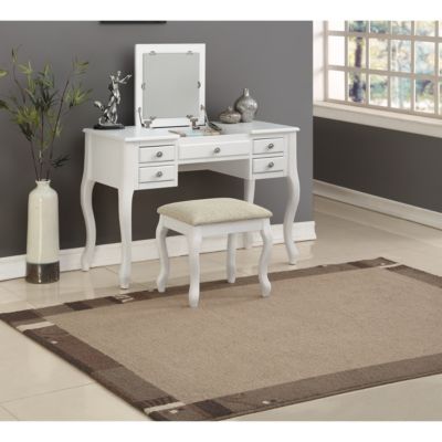 Simplie Fun White Vanity Set with Stool and Unique Legs