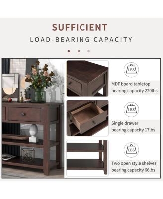 Pine Frame Console Table with Open Shelves, Retro Design