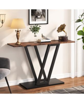 Gold Console Table, Modern Hallway Table for Entryway, 43 Inch Entryway Tables Narrow Sofa Table for Living Room, Stable Metal Frame & Easy Assemble, Faux Marble White