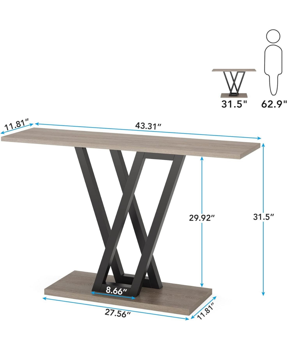 Tribesigns Console Table, Industrial Hallway Table for Entryway, Entryway Tables Narrow Sofa Table for Living Room, Stable Metal Frame & Ea