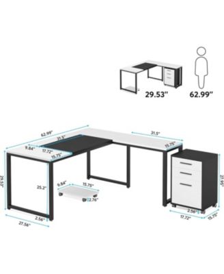 62.99" L-Shaped Computer Desk with Mobile File Cabinet, Large Executive Office Desk with 3-Drawer Vertical Filing Cabinet, Business Furniture Sets for Home Office