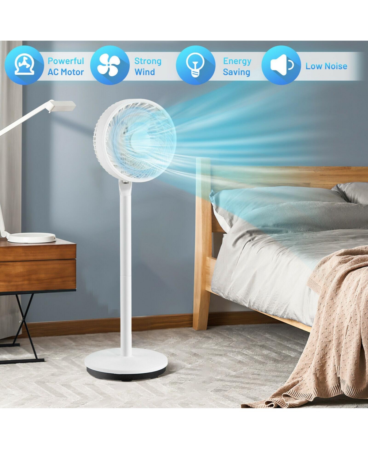 Slickblue 9 Inch Portable Oscillating Pedestal Floor Fan with Adjustable Heights and Speeds- White