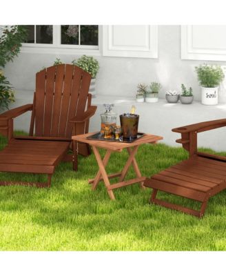 2 Pieces Indonesia Teak Wood Folding End Table Square Side Table w/ Slatted Tabletop Yard Natural