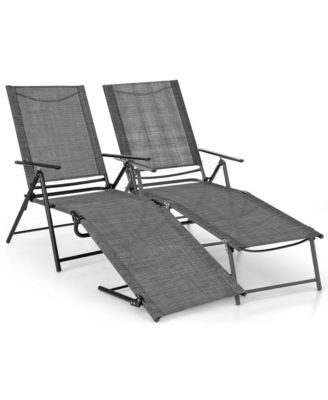 2 Piece Patio Folding Chaise Lounge Chairs with 6-Level Backrest Reclining Chairs