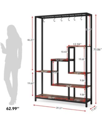 5-Tier Tall Indoor Plant Stand, 70.9 inches Large Metal Plant Shelf with 6 Pcs Hanging Hooks, Multi-Purpose Flower Bonsai Pots Display Rack