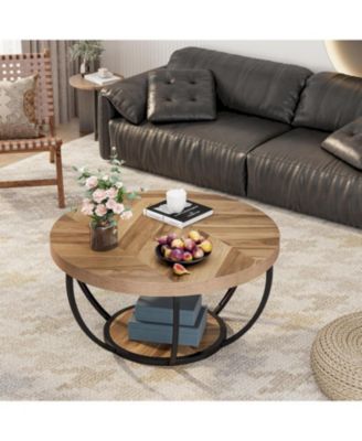 2-Tier Wood Storage Round Coffee Table