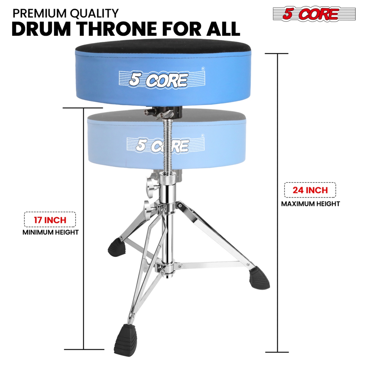 5 Core Drum Throne Padded Guitar Stool Swivel Height Adjustable Professional Music Chair For Adults And Kids w Anti Slip Rubber Feet
