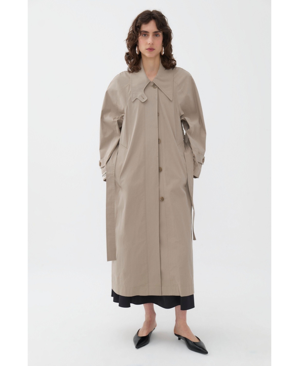 Women's Double-Breasted Oversized Trench Coat - Khaki