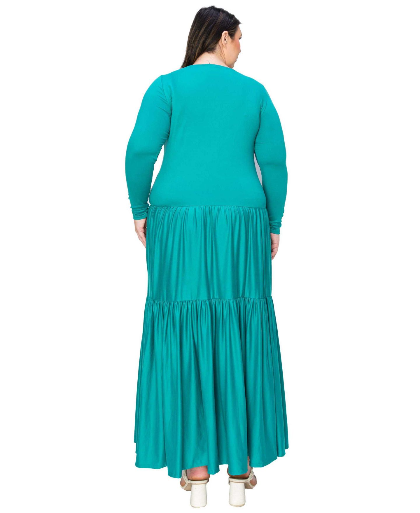 Женское платье L I V D Plus Size Tiered Maxi Dress with Long Sleeves, цвет: Нефритовый — фото 3