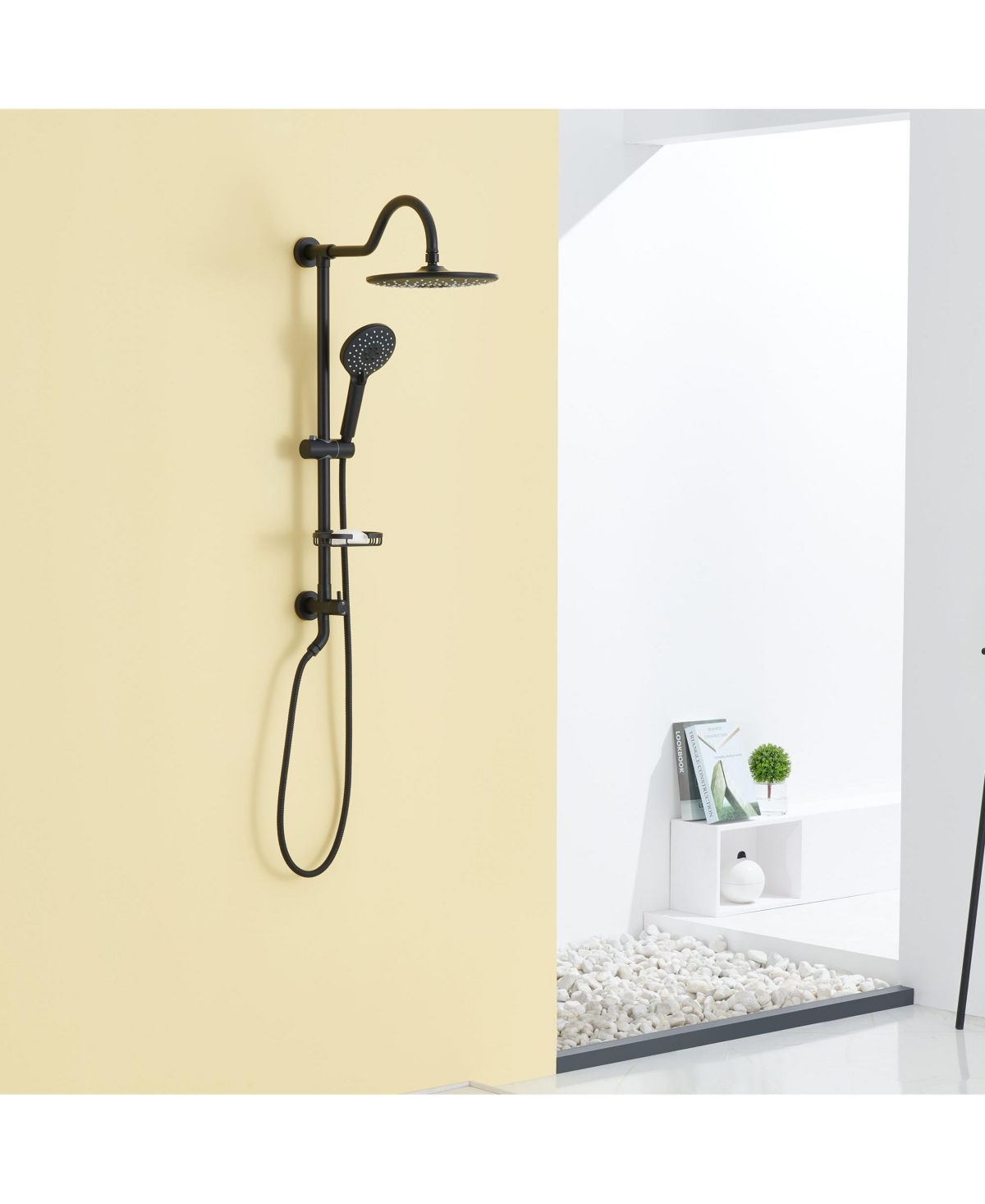 Mondawe Top Spray with Lifting Rod included Wall Mount Exposed Bathroom Shower System Showerheads - Matte black