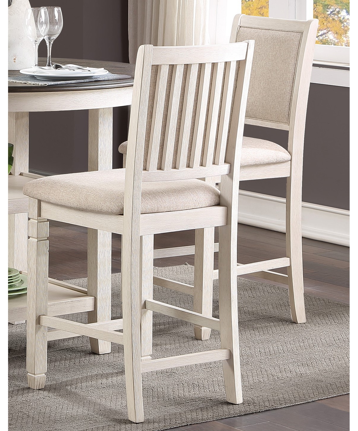 Streamdale Furniture And Brown Finish 5 Piece Counter Height Dining Set Table W Built-In Shelves And 4X Counter