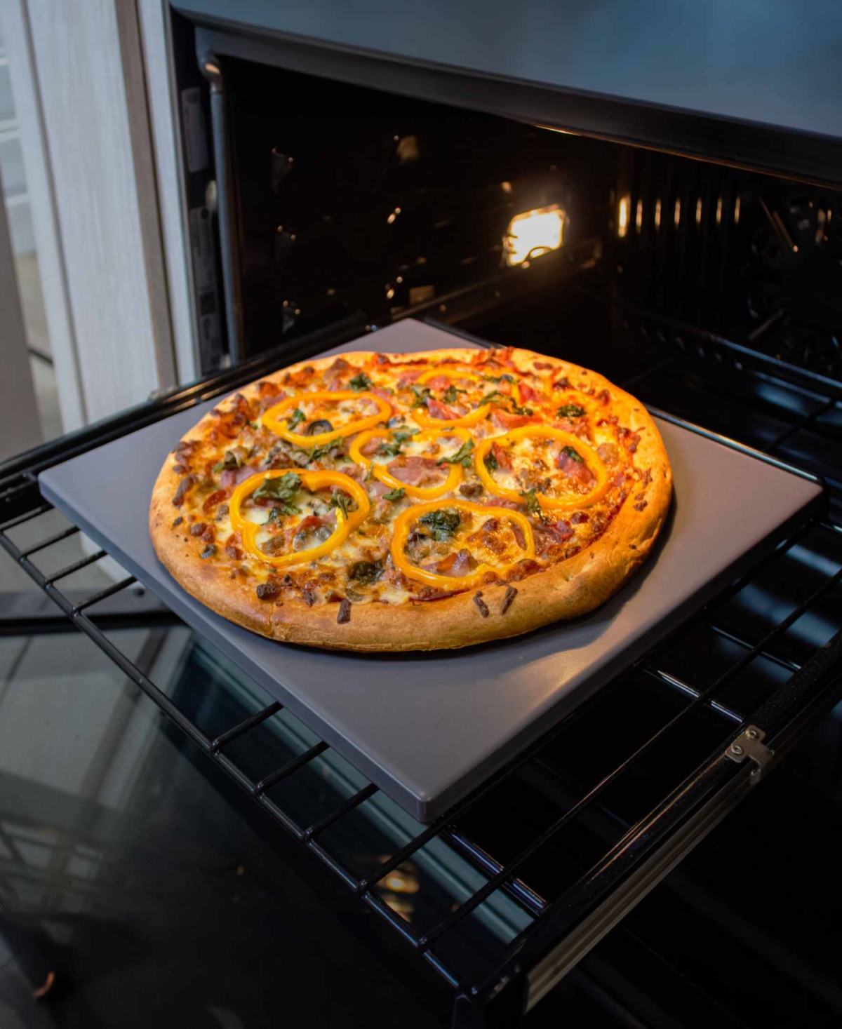 Old Stone 14 X 16 Inch Glazed Rectangular Pizza Stone With Handles Heat Resistant Up To 1,100°f. Ideal For Res In Gray